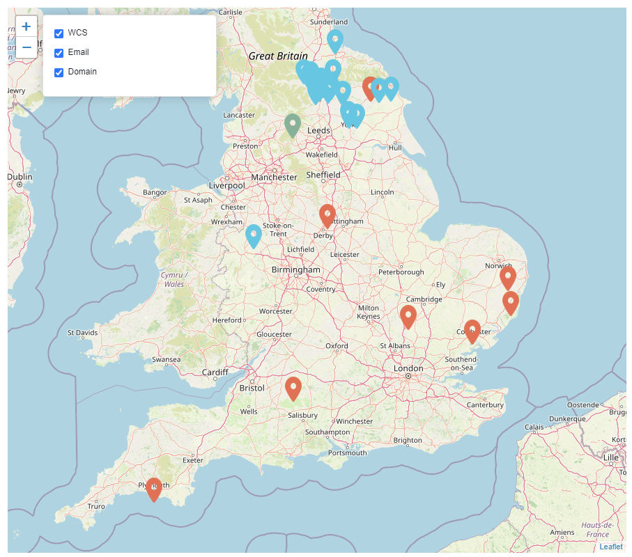 A map showing Active Council Customer locations